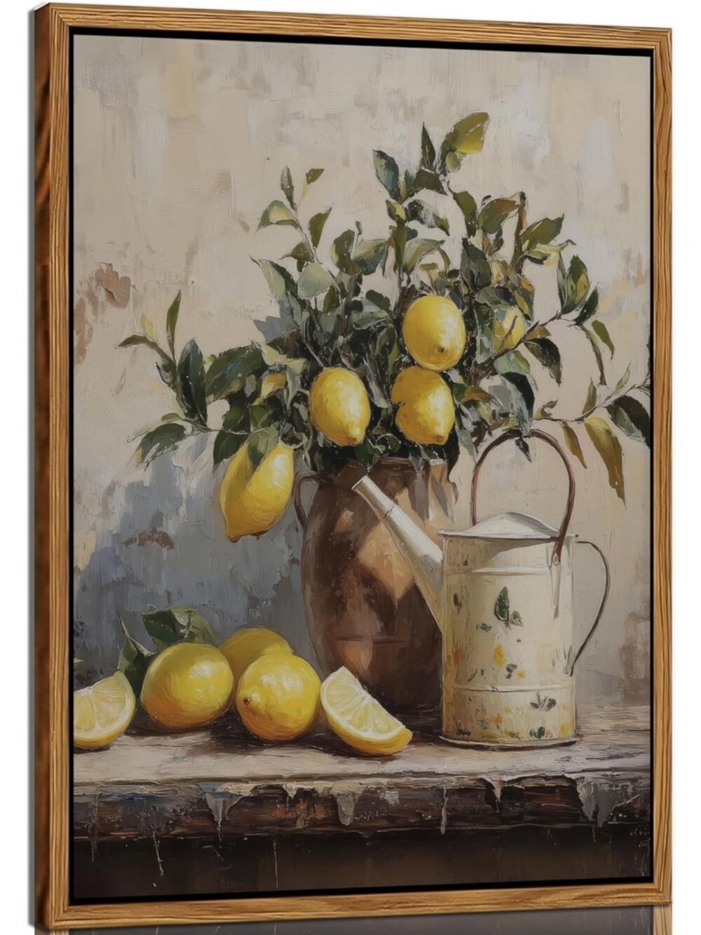 Vintage Lemon Wall Art Print - Farmhouse Kitchen Decor, Floater Framed Canvas